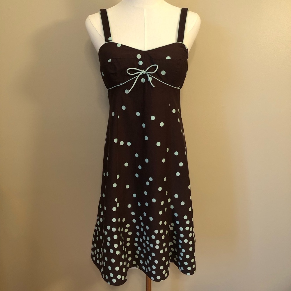 R&K Originals Brown Sleeveless Dress with Green Polka Dots Size 4P